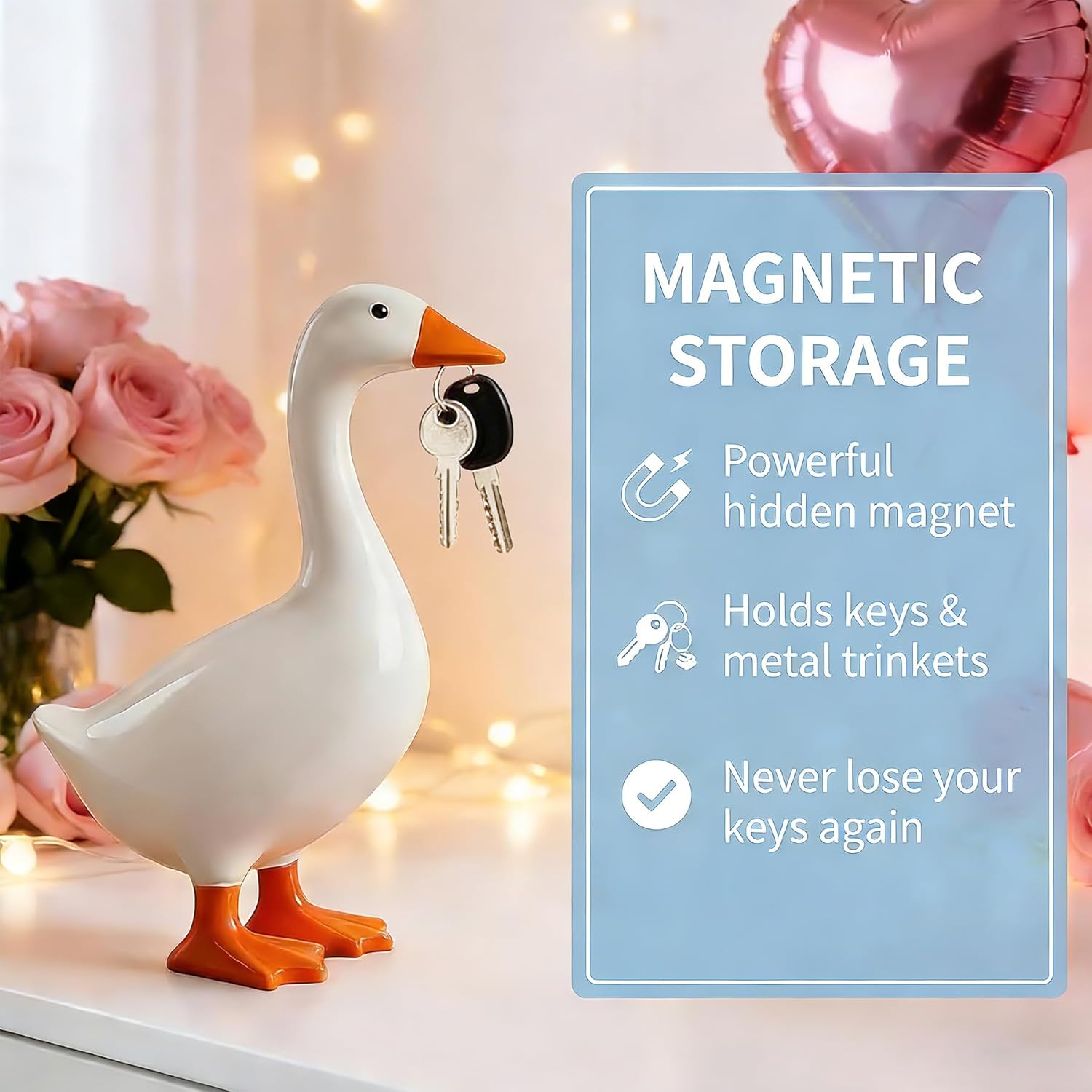Magnetic Goose Key Holder 7x5 inches Kawaii Home Decor for Bedroom Office Table Desk Aesthetic Funny Housewarming Gift for Women Men Handcrafted Vivid Art Decor
