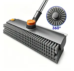 Multi-functional 4 in 1 Floor Scrub Brush with Extendable Handle,360° Rotating Hard Bristle Cleaner with Squeegee & Tweezer,Multi-color Stainless Steel Cleaner,Practical Household Tool for Tile Wall Patio Garage Bathroom Deep Cleaning.extra long handle