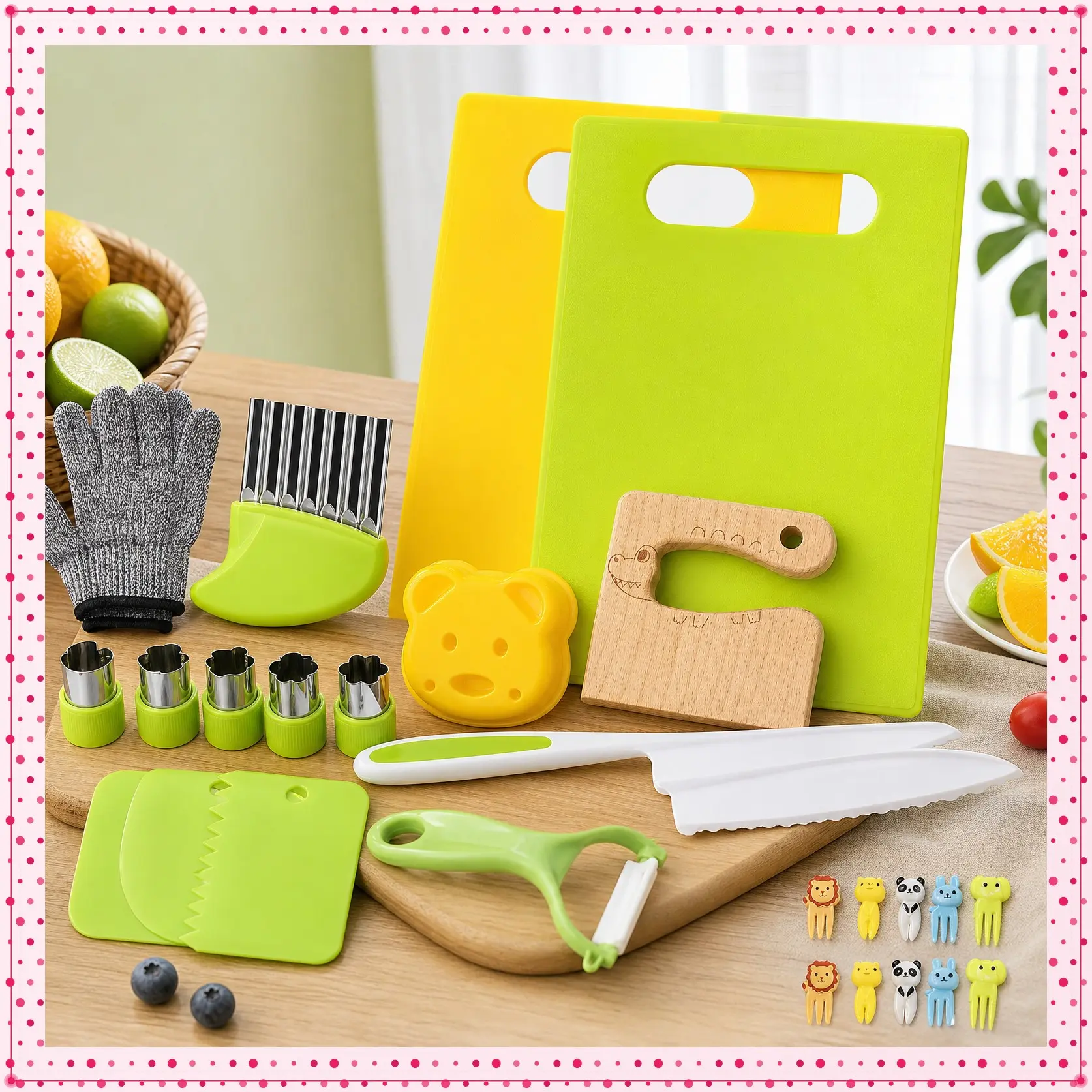 Summer Spring Gift That Makes Hearts Smile  Kids Cutting Board and Knife Set for Real Cooking Safe, Montessori Kitchen Tools and Knife Set for Toddlers, Kids Real Cooking Set with Aprons, Experience Gifts for Kids Girls Boys Age 3-12