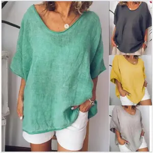New solid color T-shirt loose short-sleeved tops casual cotton and linen oversized plus size women's clothing summer babydoll color top ethel cain legalize