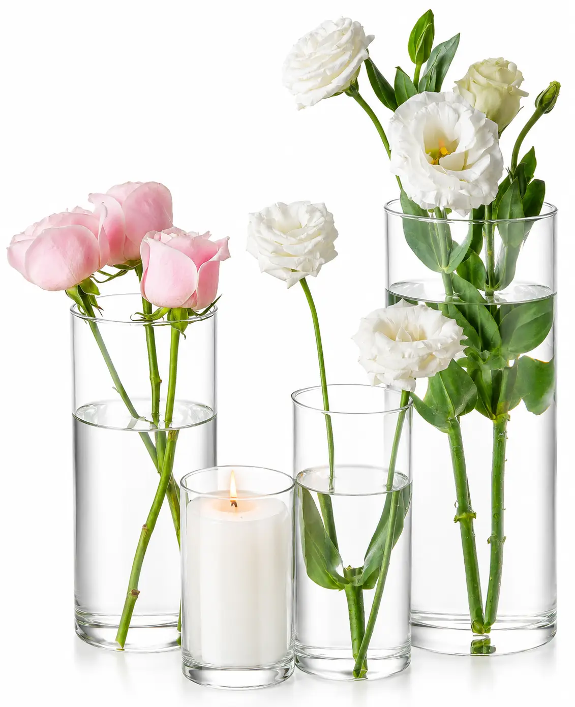 4-Pack Clear Glass Cylinder Vases, 4/6/8/10 Inch Tall Flower Vases & Floating Candle Holders for Wedding Centerpieces, Table & Home Decor