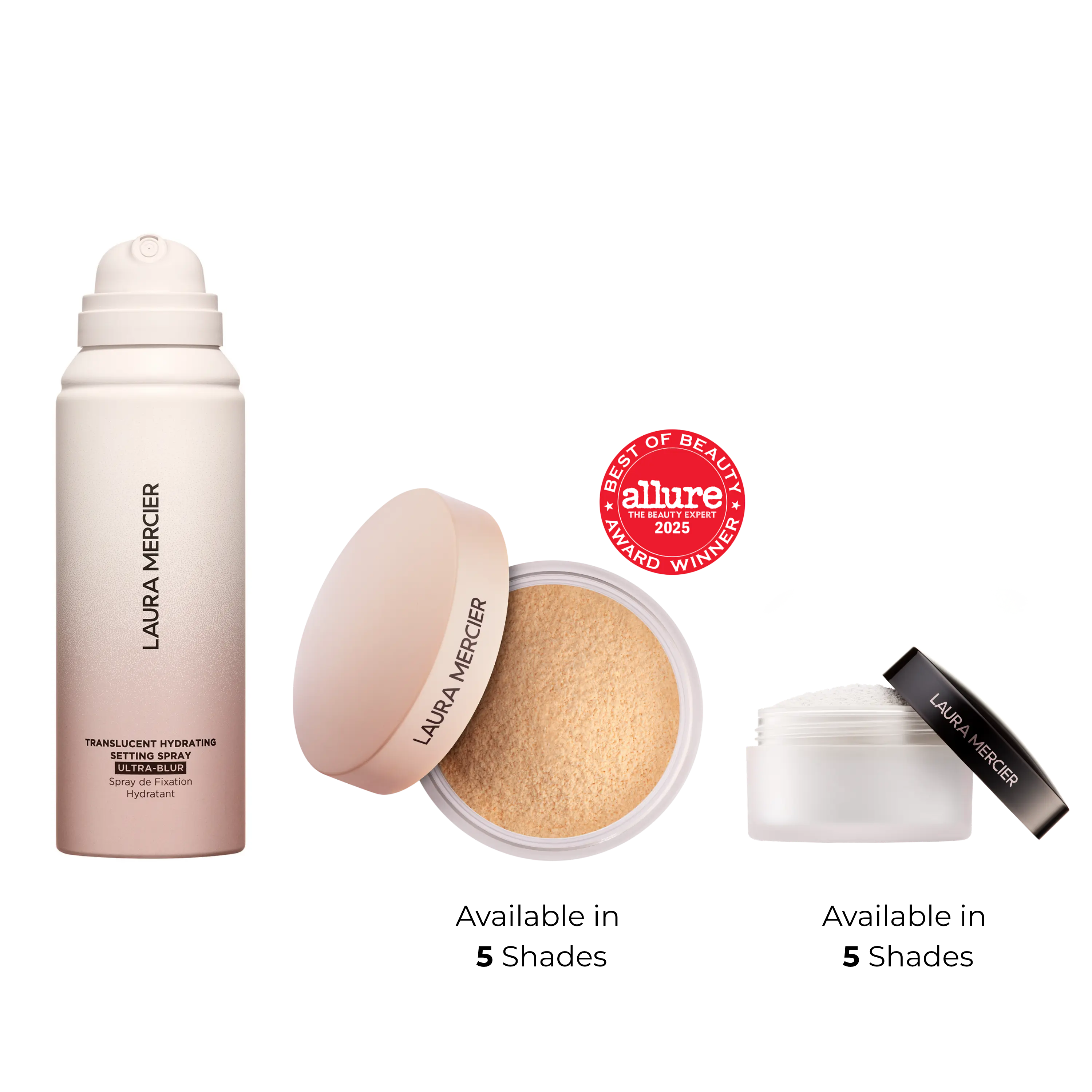 Laura Mercier Triple Set Bundle: Setting Spray + Loose Setting Powder Ultra Blur + Secret Brightening Under Eye Color Corrector