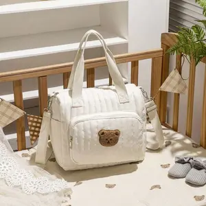Cute Women's Mommy Bag, Small Rabbit Embroidery Diaper Bag, Lightweight Multi-Pocket Travel Storage Bag, Waterproof Lunch Pouch, Quilted Diaper Bag