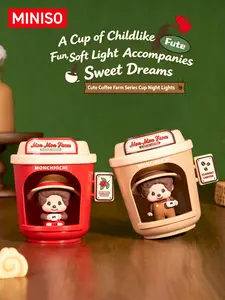 MINISO Monchhichi Cute Coffee Farm Series figurine night light in cup shape, lovely cartoon decor and trendy gift and handheld fan from the same collection. Exquisite daily accessories, perfect presents for cartoon lovers and friends. summerwins