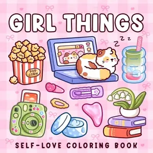 Hand-Drawn Essential Girl Things Coloring Book, Healing Drawing Coloring Book for Beginners, Stress Relief, Adult and Teenagers, Safe and Eco-Friendly