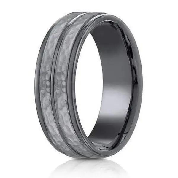 Tantalum 8mm Dual Center Hammered Finish Cut Design Ring
