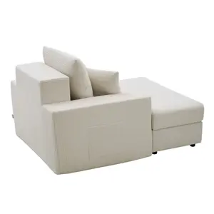 VEVOR Chaise Lounge Chair, 44 in Boneless Modular Chaise Lounge Indoor, Oversized Corduroy Reading Chair with Throw Pillows Armrests, Deep Seat Sofa Couch Sleeper for Living Room, Bedroom, Beige