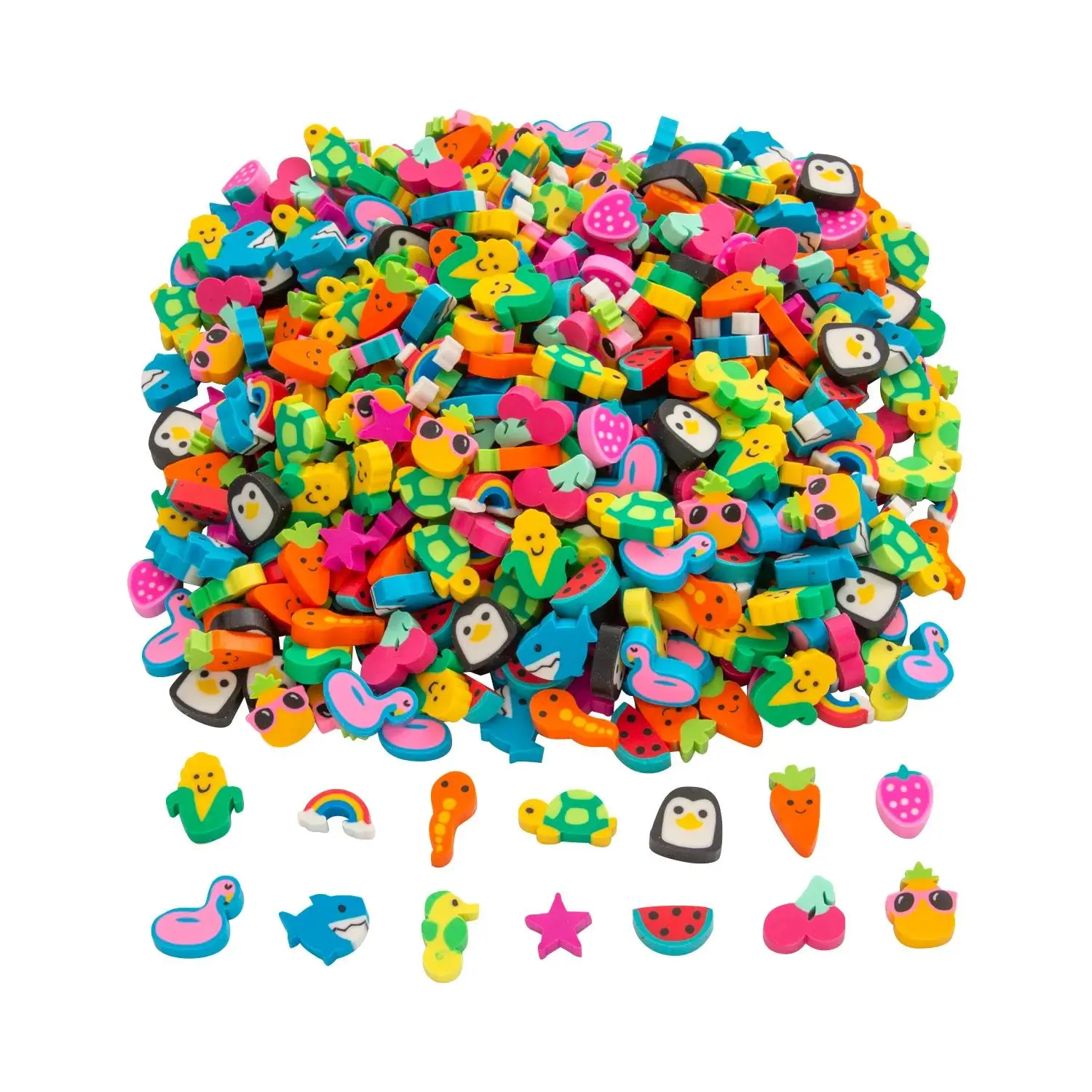 Colorful Mini Rubber Eraser Assortment, 1/2" - 1", Bulk 500 Pcs