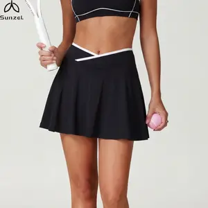 Sunzel Pleated Skirt for Women with Pockets Shorts Crossover High Waisted Tennis Black mini Skirt Skorts for Women