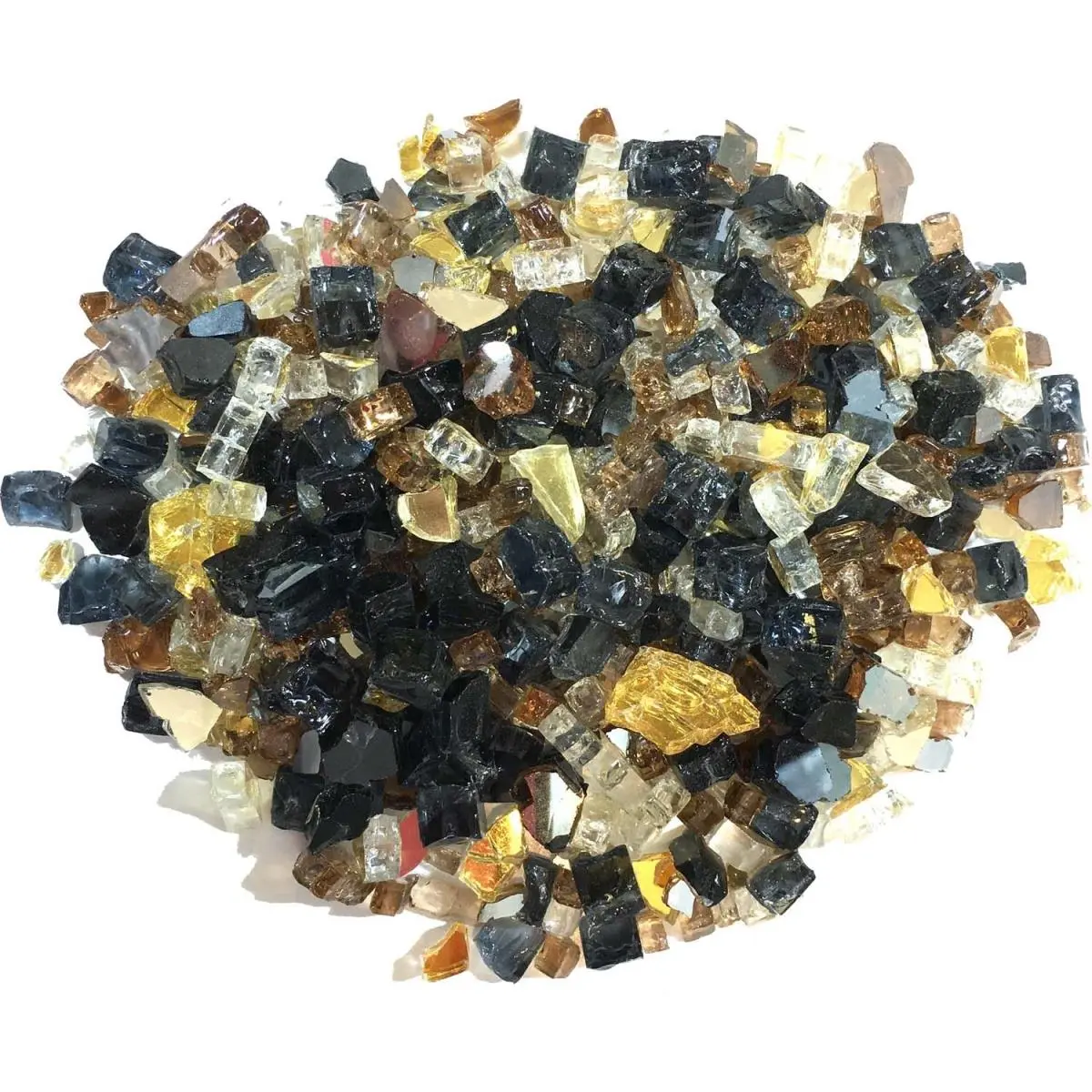 212 MAIN Reflective Fire Glass - 0.25 in. Tempered Reflective Finish Glass, Black/Copper/Gold, Decorative Fill for Home Decor Items