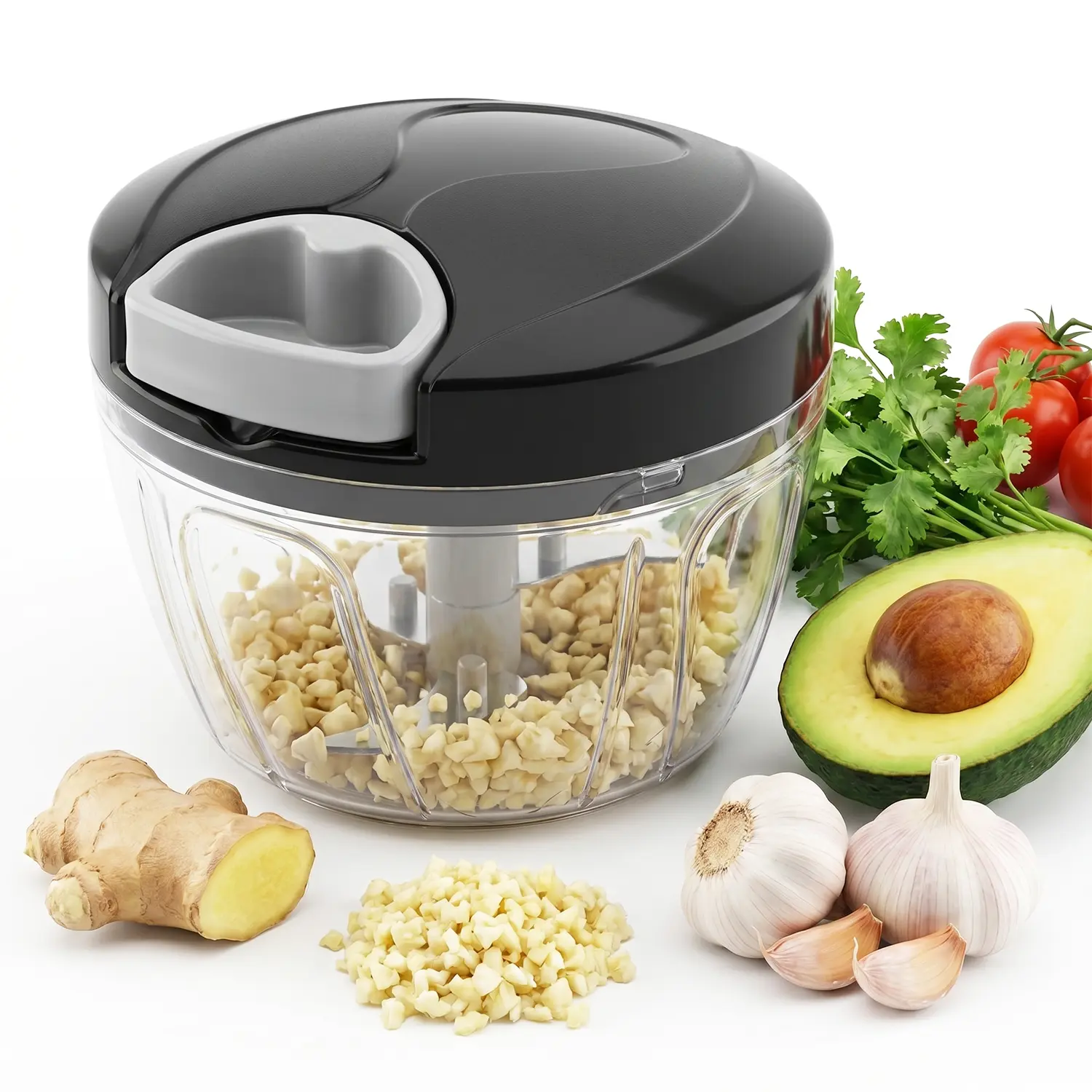 Manual Vegetable Cutter Household Kitchen Machine - 500ml Cordless Lightweight Pull-String Onion Dicer, 3.74" Bag-Ready Bag-Size Portable RV Salad Chopper, Metal-Plastic Garlic Mincer (Black)