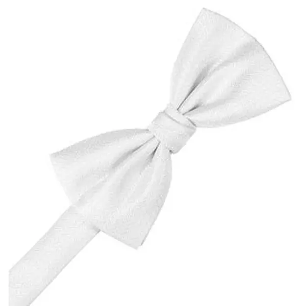 Pure White Herringbone Pre-Tied Bow Tie