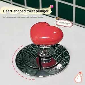 2 PCS Toilet flush button with heart-shaped handle, long nail art style press function, toilet flush switch.