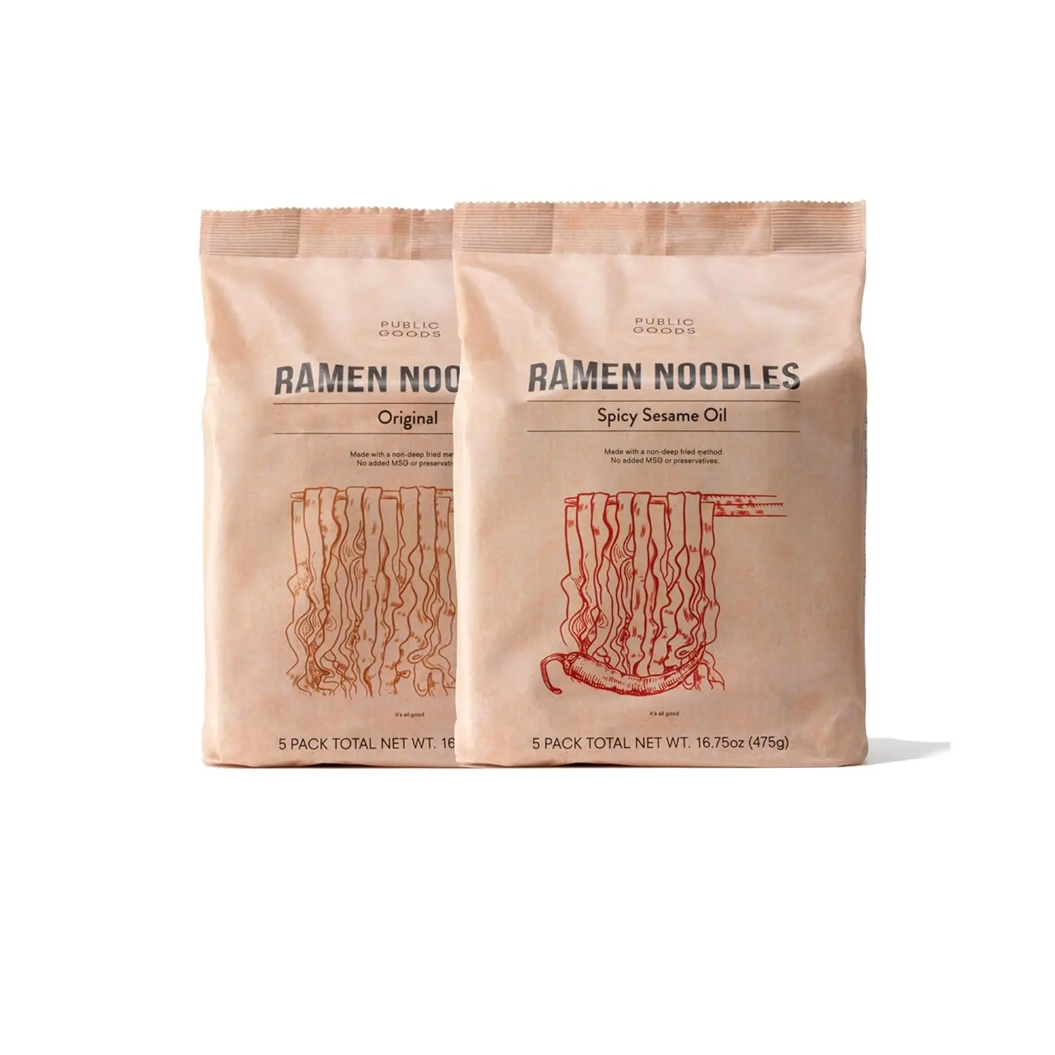 Ramen Noodles | Brothless Vegan & Vegetarian Instant Ramen | Healthy, High Protein Asian Noodle | Preservative Free | No Added MSG | Original & Spicy Sesame Oil (10 Pack)