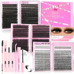YIDUO 10-Style Eyelash Cluster Kit | Eyelash Extensions | 60D/80D/100D/150D Fairy/Wispy/Volume & Bottom Lashes | 5-18mm D Curvature | 1434 Pcs Complete DIY Lash Extension Kit with Bond, Seal, Remover, Tweezers &Lash Brush