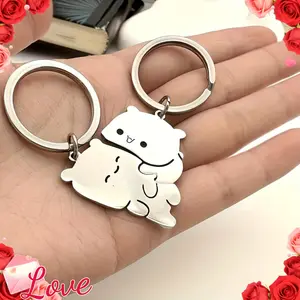 2pcs Cute Bear Stainless Steel Couple Keychains – Perfect Gift for Valentine's Day, Suitable for Backpacks