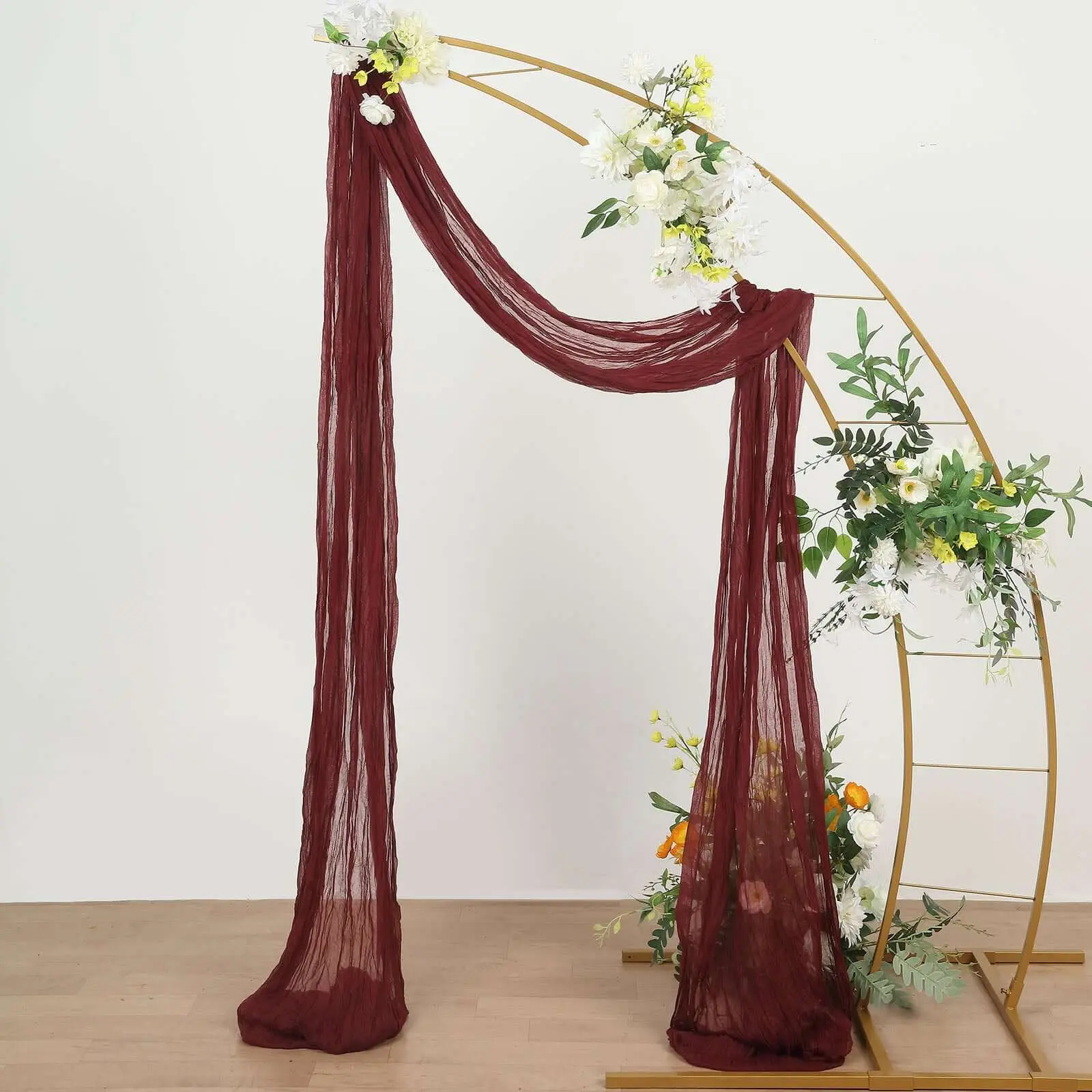 20ft Sheer But Textured Burgundy Gauze Cheesecloth Draping Fabric Curtains - Hand Wash Only, Fire-Safe Warning, Wedding Arch Drapery, Window Scarf Valance, Boho Home Decor