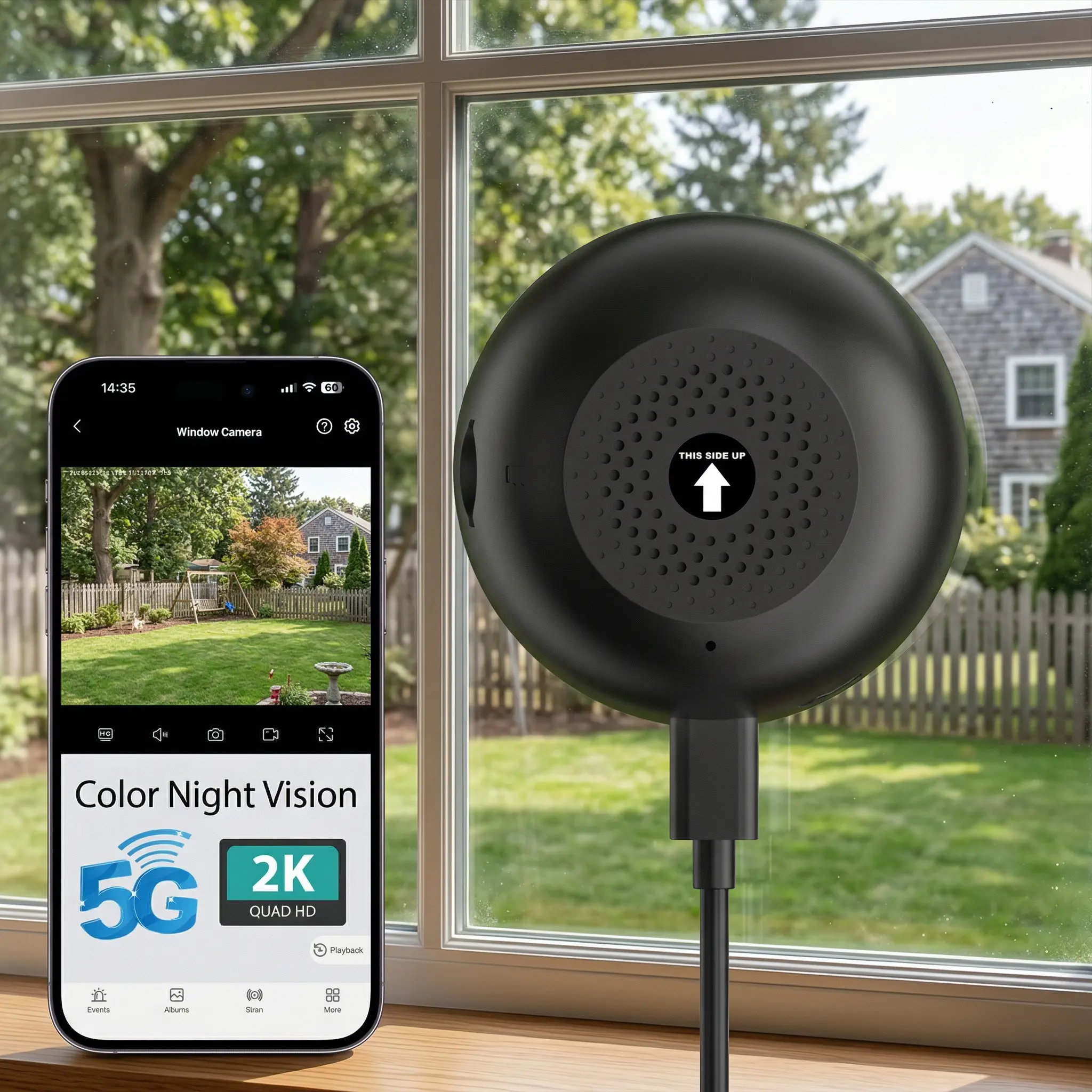3MP & 2K Wireless Window Camera, 5GHz & 2.4GHz WiFi Indoor Cameras for Home Security w/ Al Color Night Vision,Person,Pet,Vehicle & Motion Detection,24/7 Recording,Easy & Quick Install