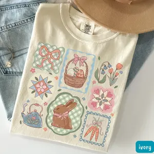 Comfort Colors Coquette Bow Easter Shirt for Women Cute Bunnies Shirt Trendy Easter Crewneck Easter Gift for Women