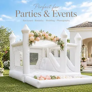 15' X 13' White Oxford Bounce House With Ball Pit, Slide & Climbing Wall, Indoor Outdoor Jumping Castle Kids Birthday Party Adults Wedding Decoration Inflatable Castle With 680W Air Blower