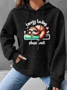 Women's Trendy Hooded Sweatshirt with Sloth Print, Long Sleeve Pullover with Pocket, Casual Fall & Winter Wear, Comfortable Fit