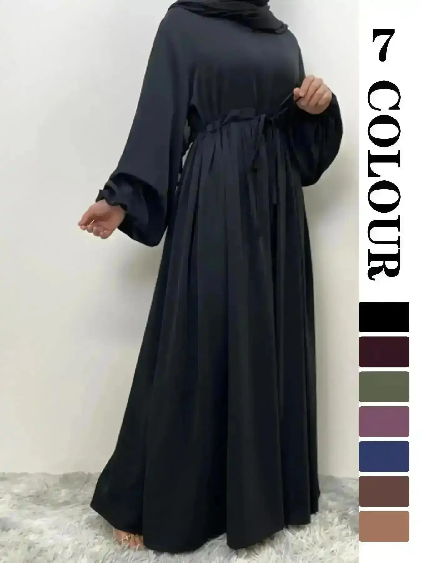 Women's Solid Color Round Neck Dress, Casual Long Sleeve Dress for Summer, Ladies Islamic Clothes for Daily Wear Feminine Fashion Elegant Women Fashion Stylish Versatile Quality Chic Soft Classic Comfortable