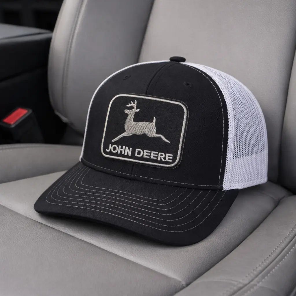 John Deere Embroidered Trucker Cap, Black Mesh Snapback Hat, Hunting Apparel, Outdoorsman Gift, Country Lifestyle Hat