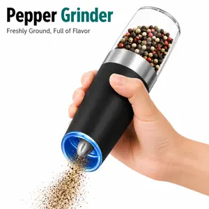 ONESHOW Gravity Electric Salt & Pepper Mill Set, Adjustable Coarseness, Battery Operated Grinder with LED Light, Stainless Steel Spice Mill