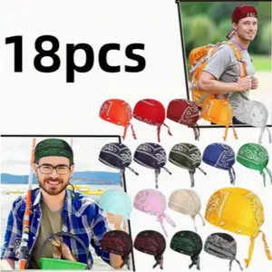 [Skull Paisley Headscarves] 18pcs Quick-Dry, Sweat-Absorbent Skull Paisley Headscarves - Multicolor Polyester Party Hats for Men & Women, Festive Events | Durable Headwear