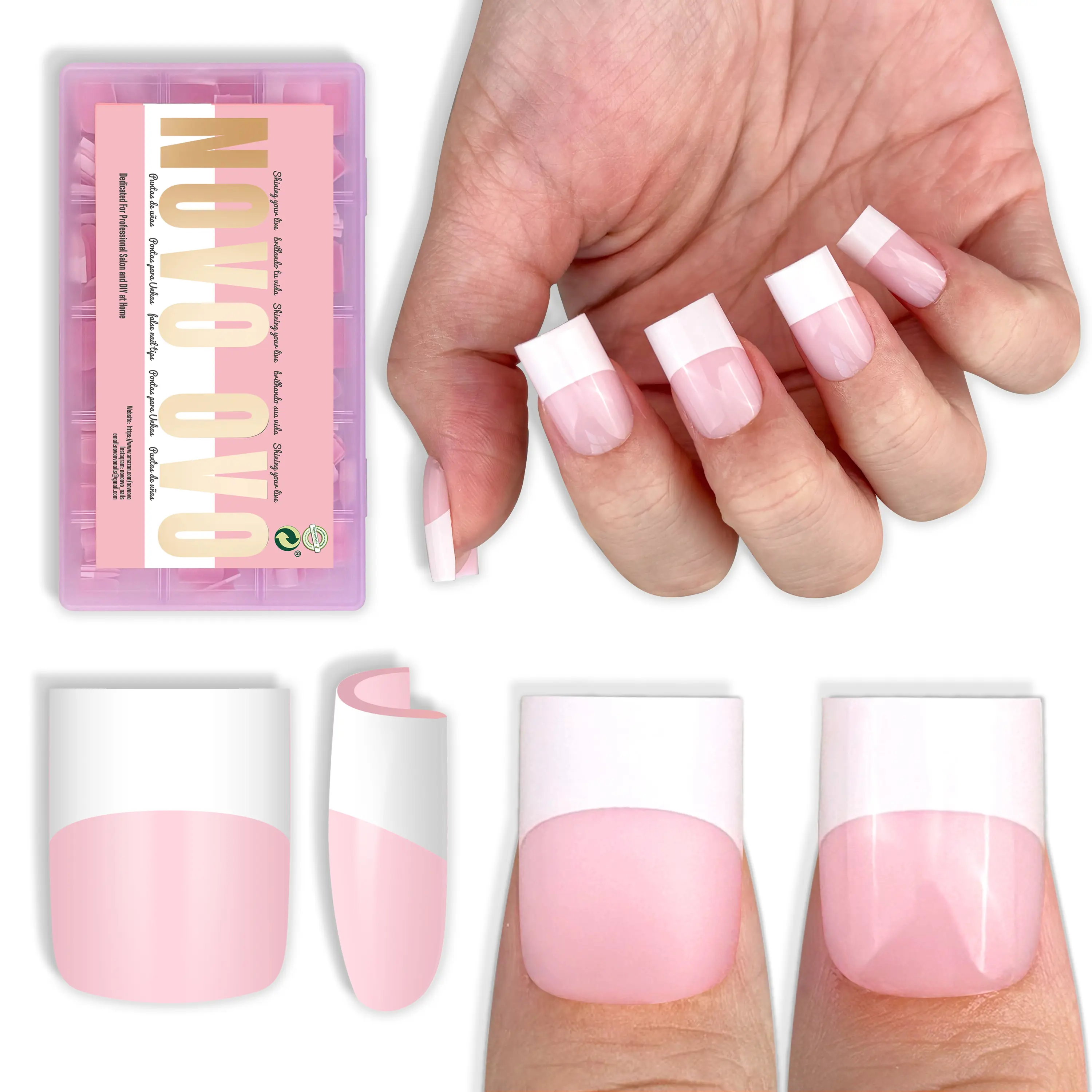 Short Sharp Square Wide White French Tip Milk Pink