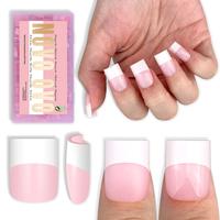 Short Sharp Square Wide White French Tip Milk Pink