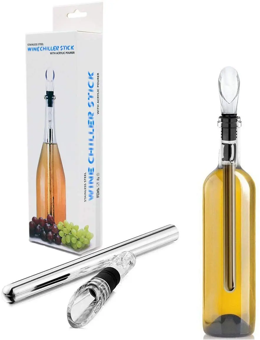 Stainless Steel Wine Chiller Sticker Chill Ice Cold Pourer Spout Aerator Bottle Chilling Cooling Best Gift for Husband Boyfriend Groom Christmas Stuffing Gifts Utensils