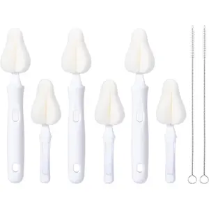 8 Pcs Sponge Nipple Bottle Brushes, Baby Bottle Brush with 3 Pcs Nipple Cleaner, 3 Pcs Replacement Heads and 2 Pcs Straw Brushes, White