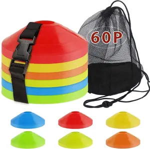 60 count Soccer Cones with Strap Carry Bag Agility Disc Cones Soccer  Cones, Field Marker   Cones for Challenge Football Basketball Skating   Outdoor Indoor
