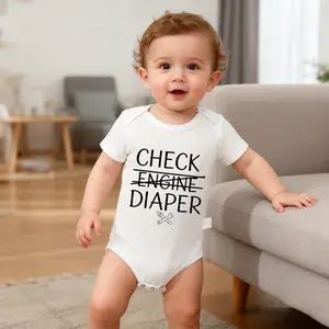 Check Engine (Diaper) Print Baby Babysuit - Cute Baby Short Sleeve Onesies Romper For Infant, Newborn Humor Clothes for Boys Girls, Soft Casual Outfit, Outdoor 100% Cotton Triangle Jumpsuit