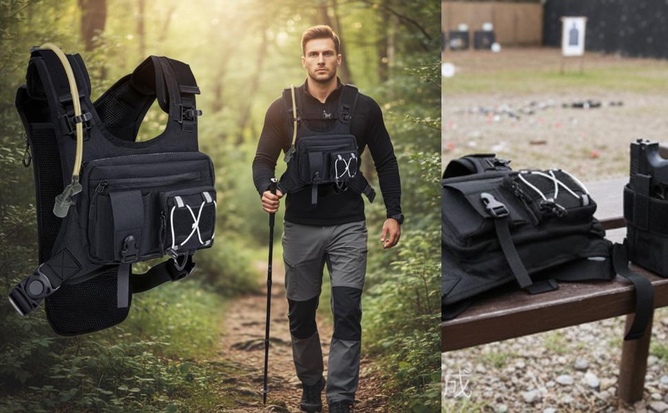 Sling Vest Chest Bag with 2L Water Bladder Gear Holster Running Vest Hydration Backpack Lightweight Adjustable Daypack Reflective Bag for Hiking Running Cycling Race Marathon for Women Men