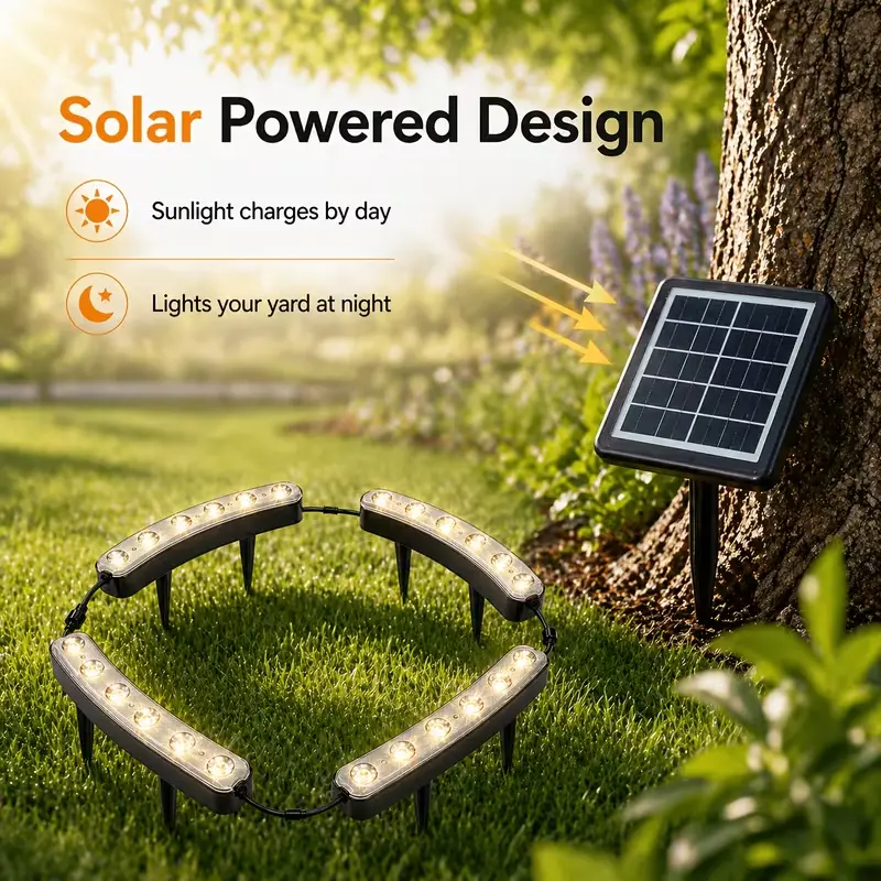 Outdoor Waterproof Solar Tree Ring Lights - Bright RGB, Warm White Landscape Uplights for Backyard, Garden Decor