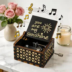 Vintage Hand-Cranked Wood Music Box – Exquisitely Engraved Musical Case, Compact Design, Classical Music Box for Loved Ones, Boyfriend, Girlfriend, Husband, Wife, Home Decoration