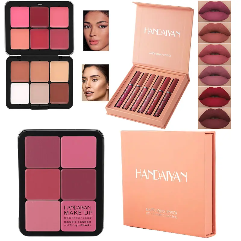 6-Piece Matte Liquid Lipstick Lip Stain Set + 12-Color Eyeshadow Palette, Cosmetic Gift Set, Long-Lasting Waterproof Makeup Kit, Make Up Kits for All-Day Wear
