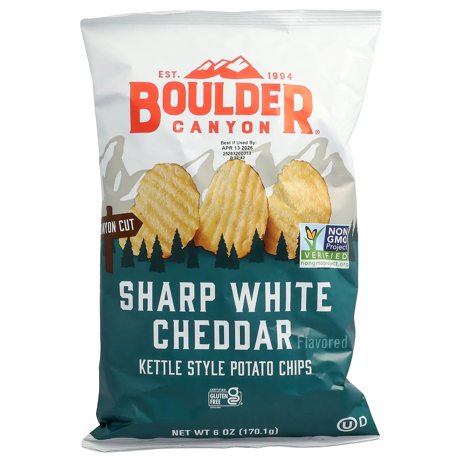 Boulder Canyon Kettle Style Potato Chips, Sharp White Cheddar, 6 oz (170.1 g)