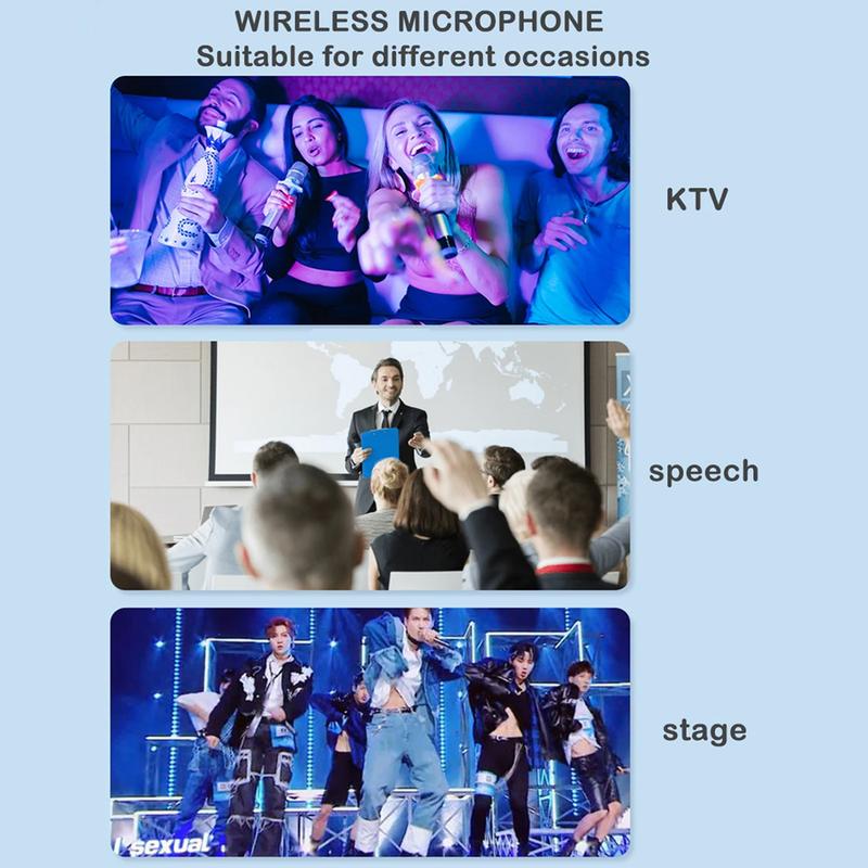 2Pcs Professional VHF Wireless Microphone Handheld Mic System Karaoke with Rechargeable Receiver, 6H Duration, 100ft Range, Microphone for Singing, Karaoke, Church, Speech, Wedding, Party Singing