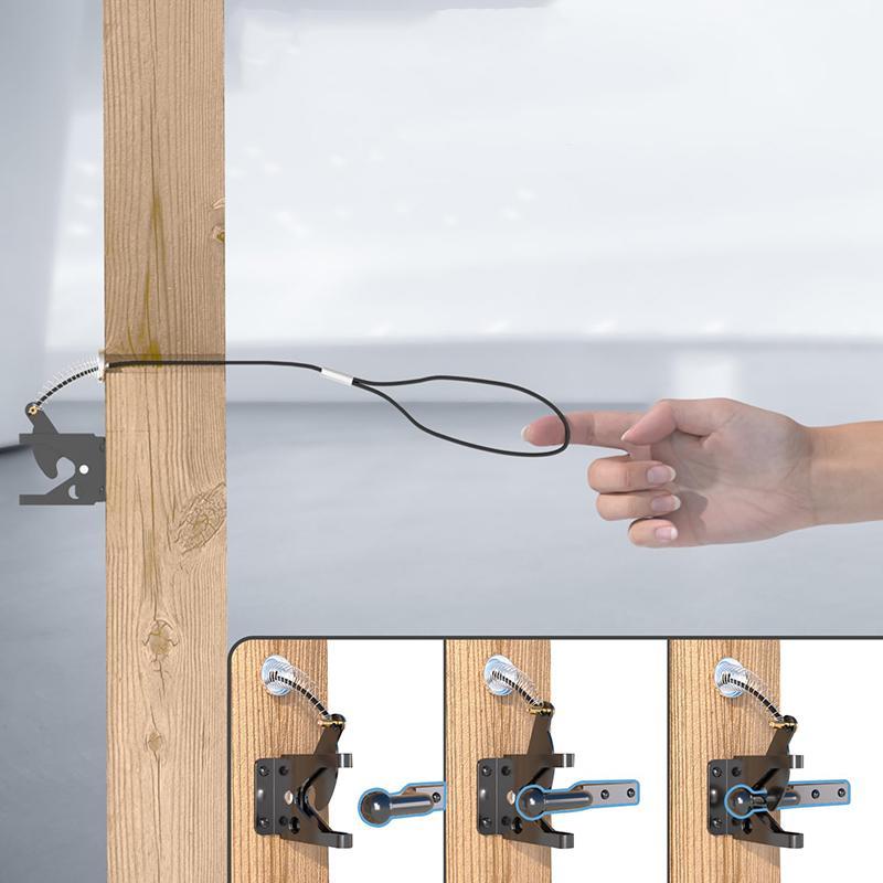 Self Locking Gate Latch with Spring Cable Pull, Automatic Gravity Lever Gate Fence Door Lock, Door Security Lock for Wooden Fence/Vinyl Door/Aluminum Gate