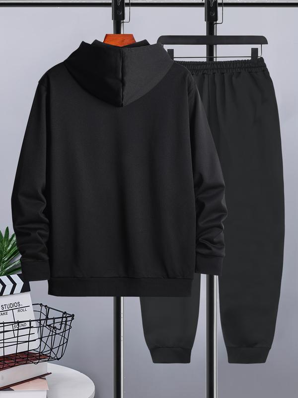 Men's Spring/Fall Paris Letter Print Hooded Sweater & Elastic Waist Drawstring Trousers Set Stylish Casual Two-Piece Gift for Husband or Boyfriend