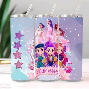 Sparkle Squad Personalized Skinny Tumbler with Stars and Characters Design for Kids and Teens Spill-Proof Double Wall Stainless Tumbler