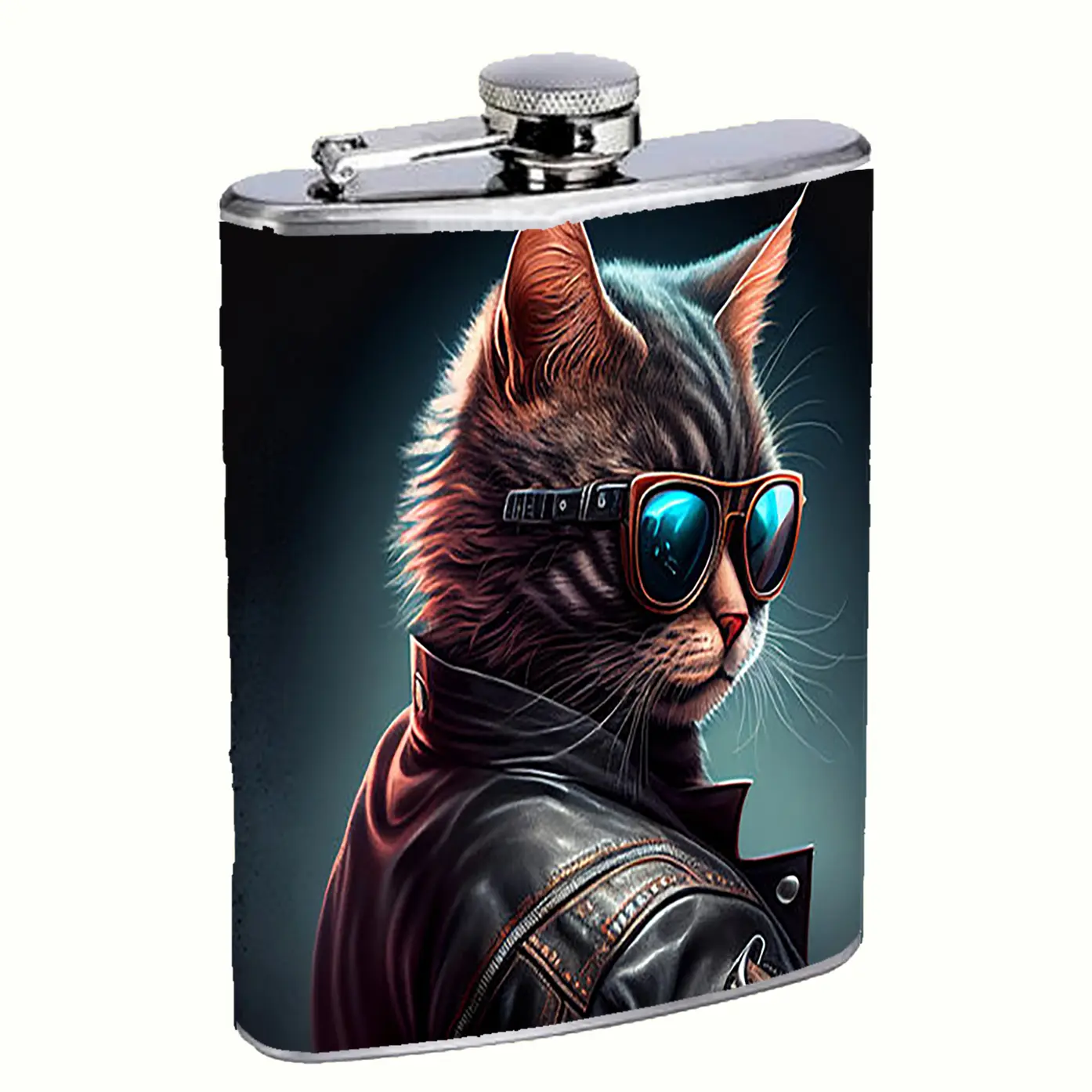 Cool Cat with Sunglasses Black 8oz Stainless Steel Hip Flask Drinkware Portable