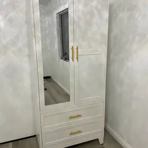 Metal Armoire Wardrobe Closet 71" Tall Bedroom Closet with Mirror 2 Drawers Adjustable Shelves and Hanging Rod Steel Clothes Closets and Storage for Bedroom