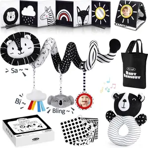 High Contrast Baby Toys for Newborn, Black and White Baby Sensory Toys with Car Seat Toys,Infant Toys with Black White Cards Book, Montessori Toys for Baby Gifts