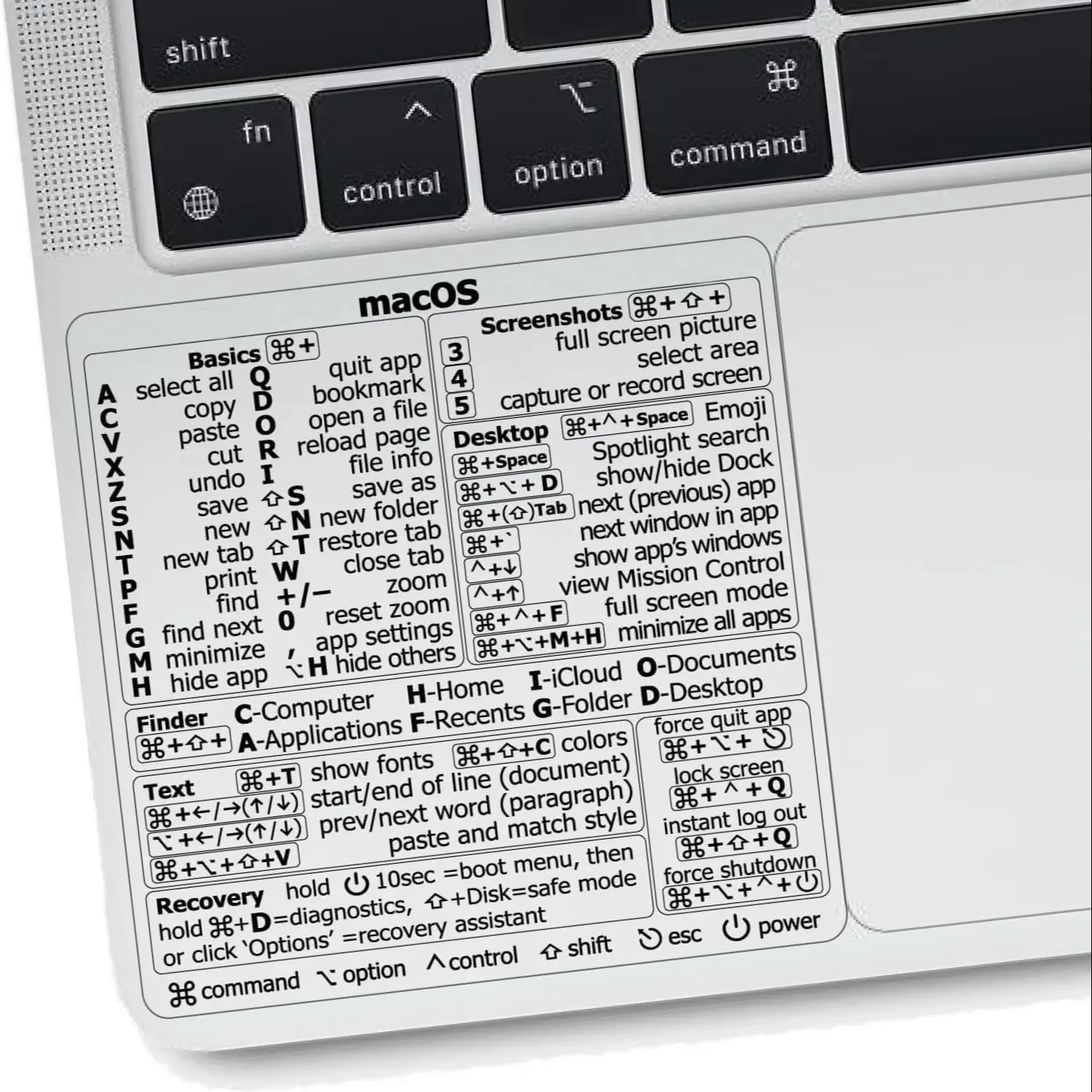 Mac OS Shortcuts Sticker | Keyboard Stickers for macOS | No-Residue Laminated Vinyl MacBook Cheatsheet for Laptop | MacBook Shortcuts 2025, Mac OS & Office Keyboard Shortcut Stickers, Use Quick Tips Decals for MacBook Laptop Reference Cheat Sheet (Clear/B