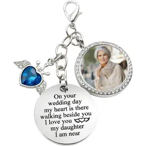 Something Blue Charm for Bride Bouquet Rhinestone Photo Locket DIY Memorial Gifts Bridal Keepsake Daughter Wedding Accessories in Memory of Mom or Dad, Remembrance