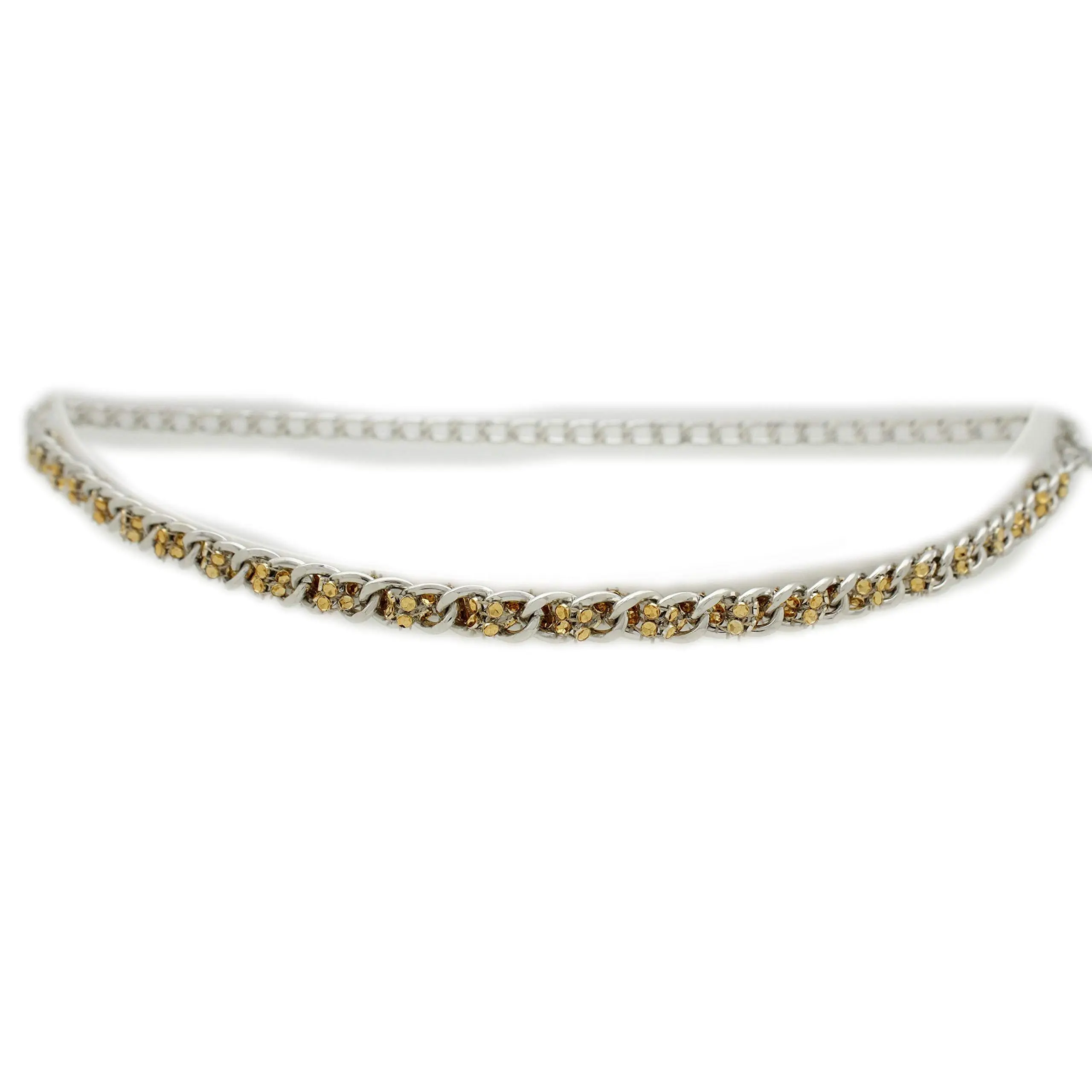 TFJ Women Fashion Belt Silver Metal Chain Links Gold Mesh Bling Beads Hip Waist M L XL